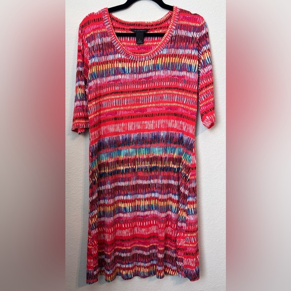 Investments Red and Pink Maxi Dress with Graphic 3/4 Sleeves - Picture 1 of 5